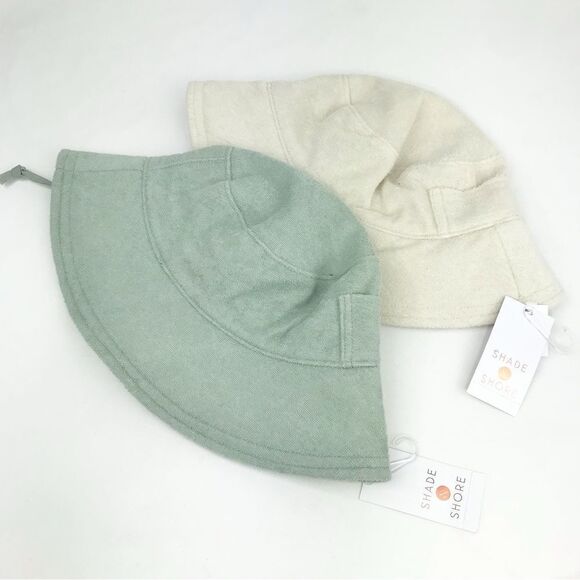 Shade and Shore Bundle of 2 Green Tan Terry Cloth Bucket Beach Hats NEW - Picture 1 of 12